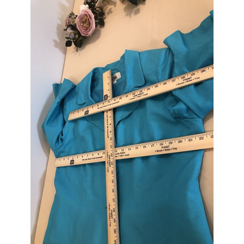 Le Suit Blue Women Jacket 3/4 Sleeve Size 16 Linen Clueless Preppy Office Siren - Picture 8 of 9
